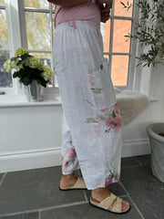 White Brushed Floral Trousers Alexis