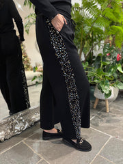Black Sequin Velour Trim Joggers Trixie