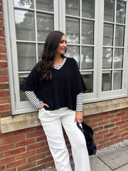 Black V-Neck Reverse Seam Knit Diana