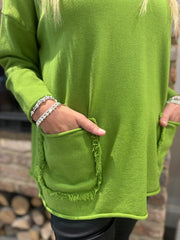Pistachio Fringed Pocket Knit Ruth