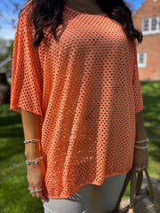 Orange Shimmer Loose Weave Top Jasmine