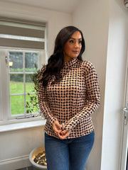 Camel Block Print Super Soft Roll Neck