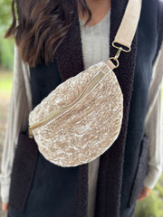 Stone Textured Velour Crossbody Bag