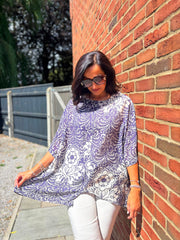 Navy Baroque Floral Print Top Maggie