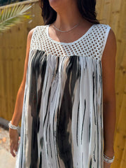 Black Brushed Stripe Panel Dress Jodie