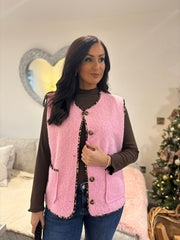 Pink Leopard Trim Waistcoat Rhea