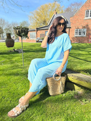 Blue Bubble Cotton Trouser Set Jasmine
