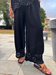 Black Sequin Trim Trousers Astrid