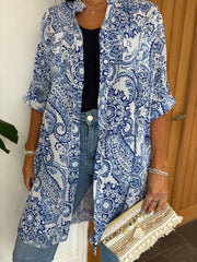 Blue Floral Paisley Longline Shirt Lucinda