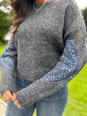 Charcoal Sequin Sleeve Jumper Laura