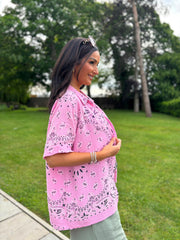 Pink Bubble Cotton Paisley Short Sleeve Shirt Jackie