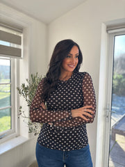 Black Polka Dot Mesh Top Sofia