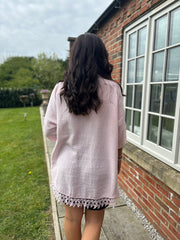 Pink Bubble Cotton Crochet Hem Blouse Jo
