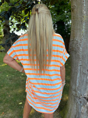 Neon Orange Oversized Striped Tee Ellen