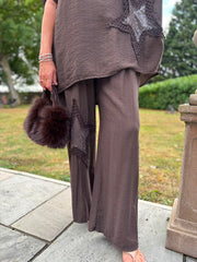 Chocolate Sequin Star Trousers Taryn