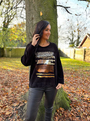 Black Chenille Brushstroke Sweatshirt Donna
