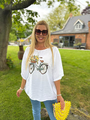 White Floral Bicycle Top Fern