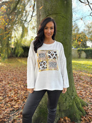 Winter White Chenille Metallic Print Sweatshirt Maddie