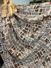 Mocha Block Print Raw Edge Scarf