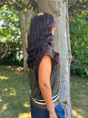 Black & Gold Crochet Net Sleeveless Jacket Sharon