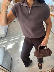 Chocolate Collared Short Sleeve Knit Annie