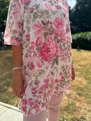 Pink Floral Print Knit Tunic Delilah