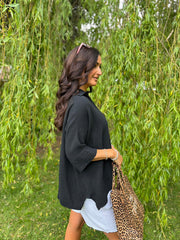 Black Bubble Cotton Pocket Blouse Carol