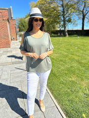 Khaki Cold Shoulder Top Orla