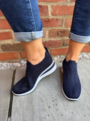 Navy Diamante Slip On Trainers