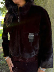 Black Premium Faux Fur Buckle Coat