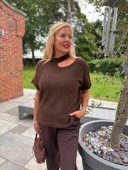 Chocolate Asymmetric Off Shoulder Knit Cora