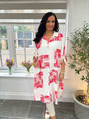 Red Floral Aztec Shirt Dress Gemma