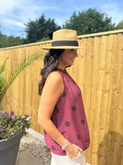 Wine Polka Dot Sleeveless Top Tiana