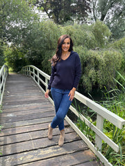 Navy Open Collar Jumper Rhea