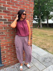 Wine Gingham Barrel Leg Trousers