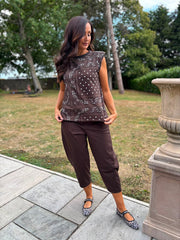 Chocolate Sleeveless Paisley Top Caitlyn