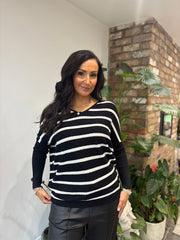 Black Striped Back Button Knit Elise