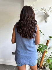 Denim Striped Panel Sleeveless Top Gaynor