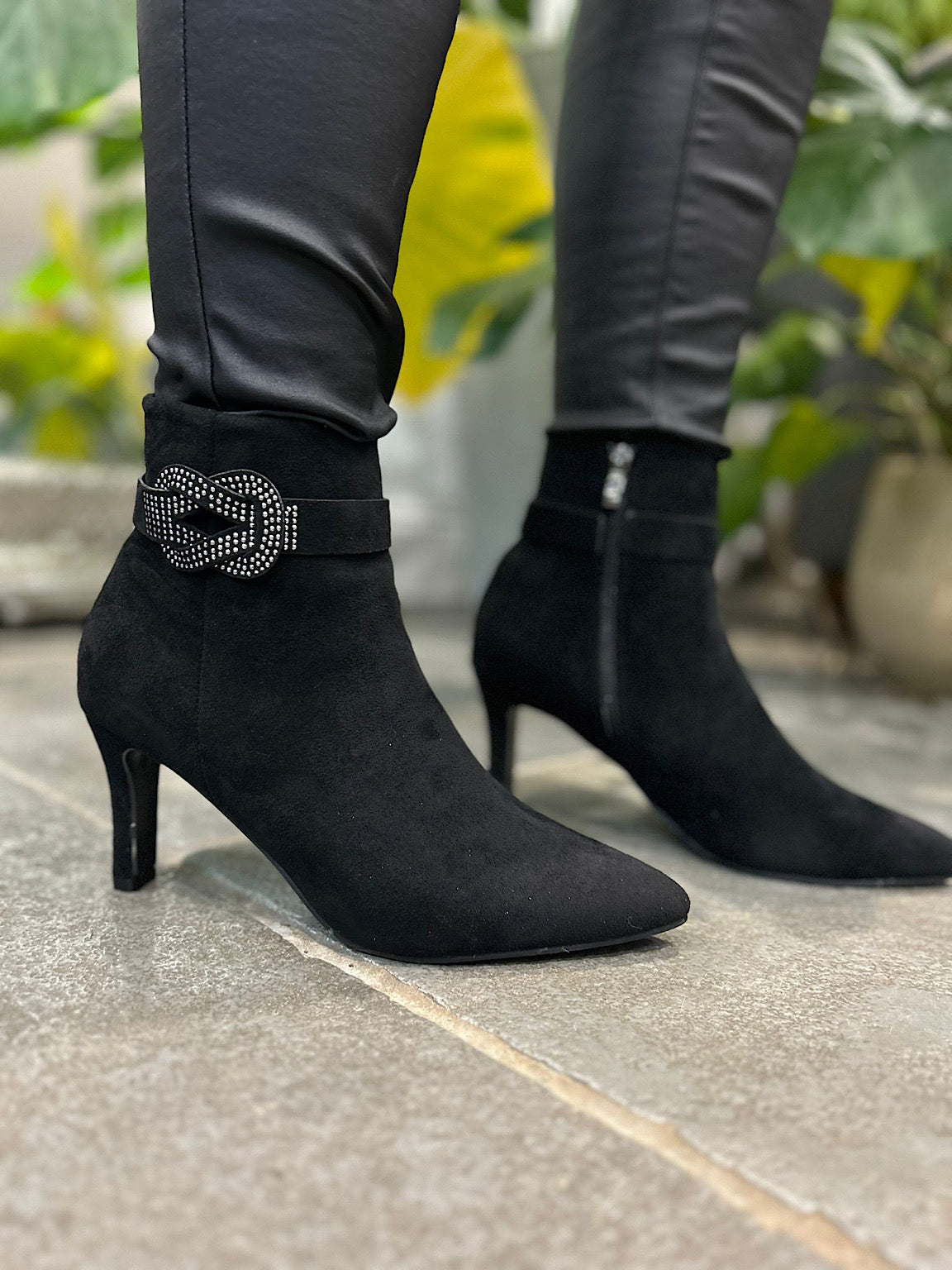 Black Faux Suede Stud Detail Boots Tillett s