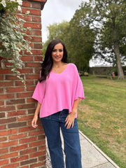 Candy Pink V-Neck Reverse Seam Knit Diana