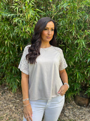 Stone Net Sleeve Applique Tee Gemma