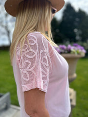 Pink Net Sleeve Applique Tee Gemma