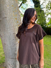 Chocolate Mesh Detail Top Parker