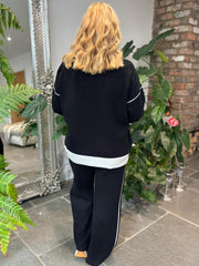 Monochrome Striped V Neck Sweater Set Pam