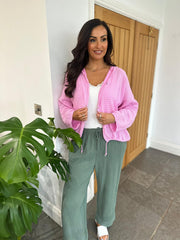 Pink Bubble Cotton Checked Jacket Niamh