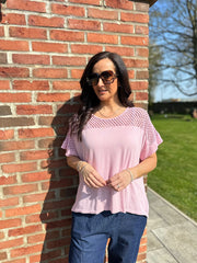 Pink Mesh Panel Knit Top Caroline