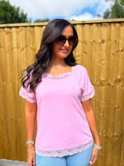 Pink Lace Trim Tee Carla