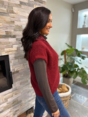 Wine Zip Up Knitted Waistcoat Donna