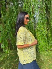 Lemon Bubble Cotton Paisley Short Sleeve Shirt Jackie