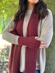 Wine Ribbed Three Piece Scarf Set